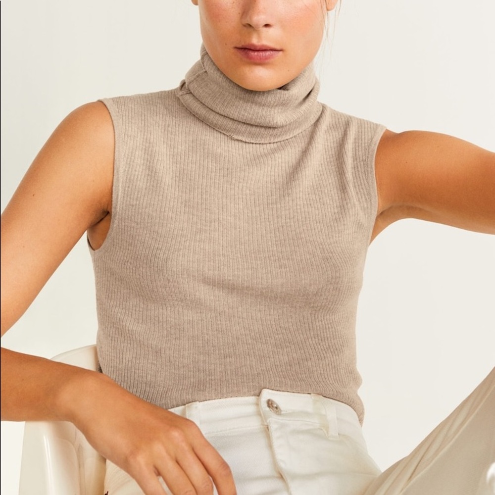 Mango nude sleeveless turtleneck